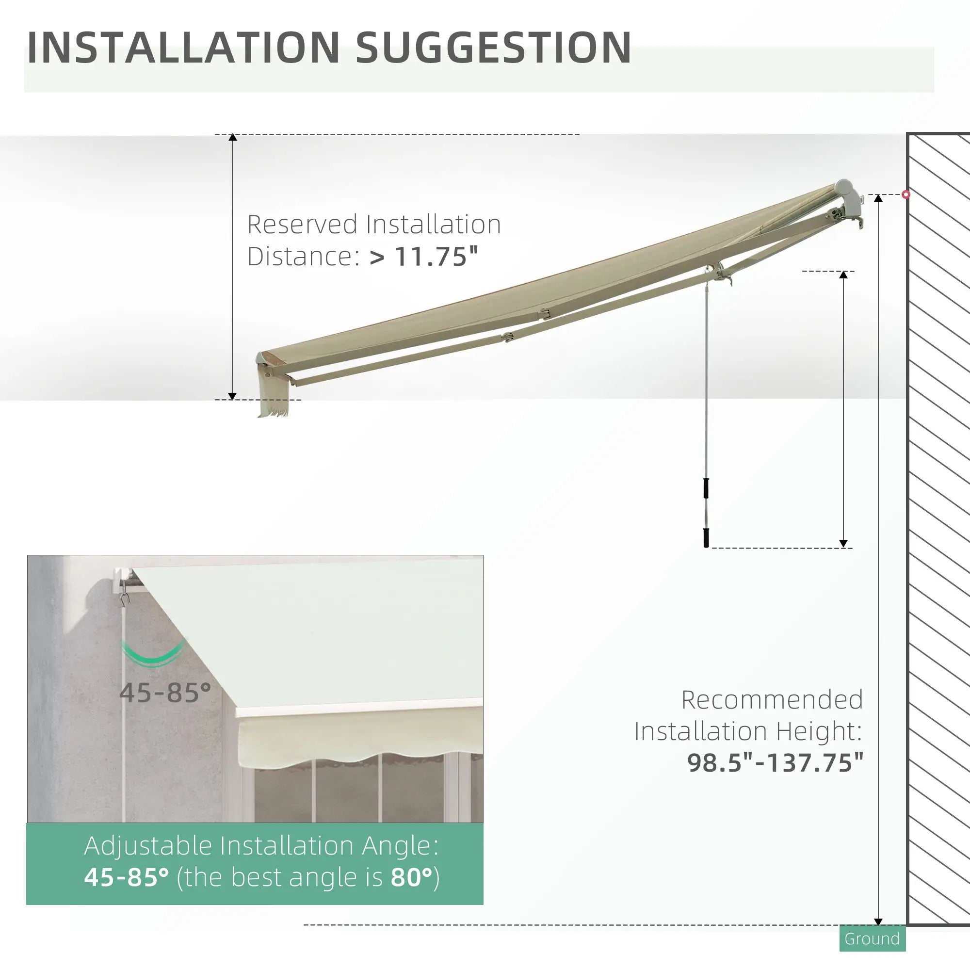10' x 8' Manual Retractable Awning, Sun Shade Canopy, Aluminum Frame, UV Protection, Cream White Deck Awnings at Gallery Canada