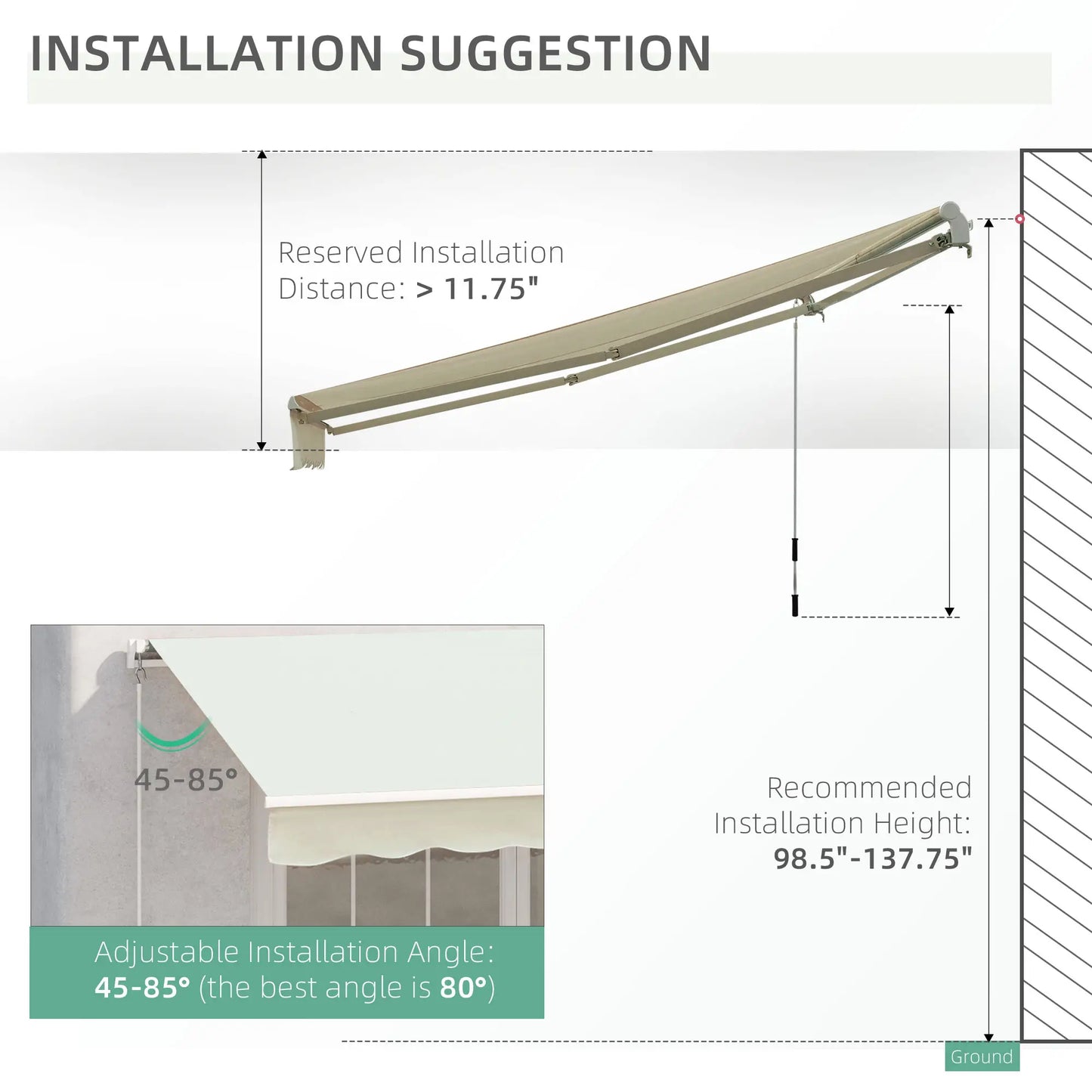 10' x 8' Manual Retractable Awning, Sun Shade Canopy, Aluminum Frame, UV Protection, Cream White Deck Awnings at Gallery Canada