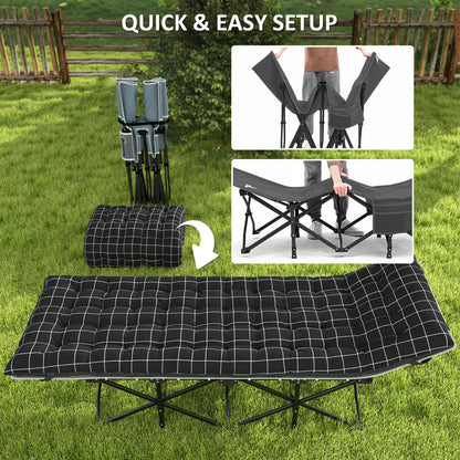 26.4" Wide Folding Camping Cot, Mattress, Storage Pocket, Carry Bag, 330 LBS, Black Camping Cots at Gallery Canada