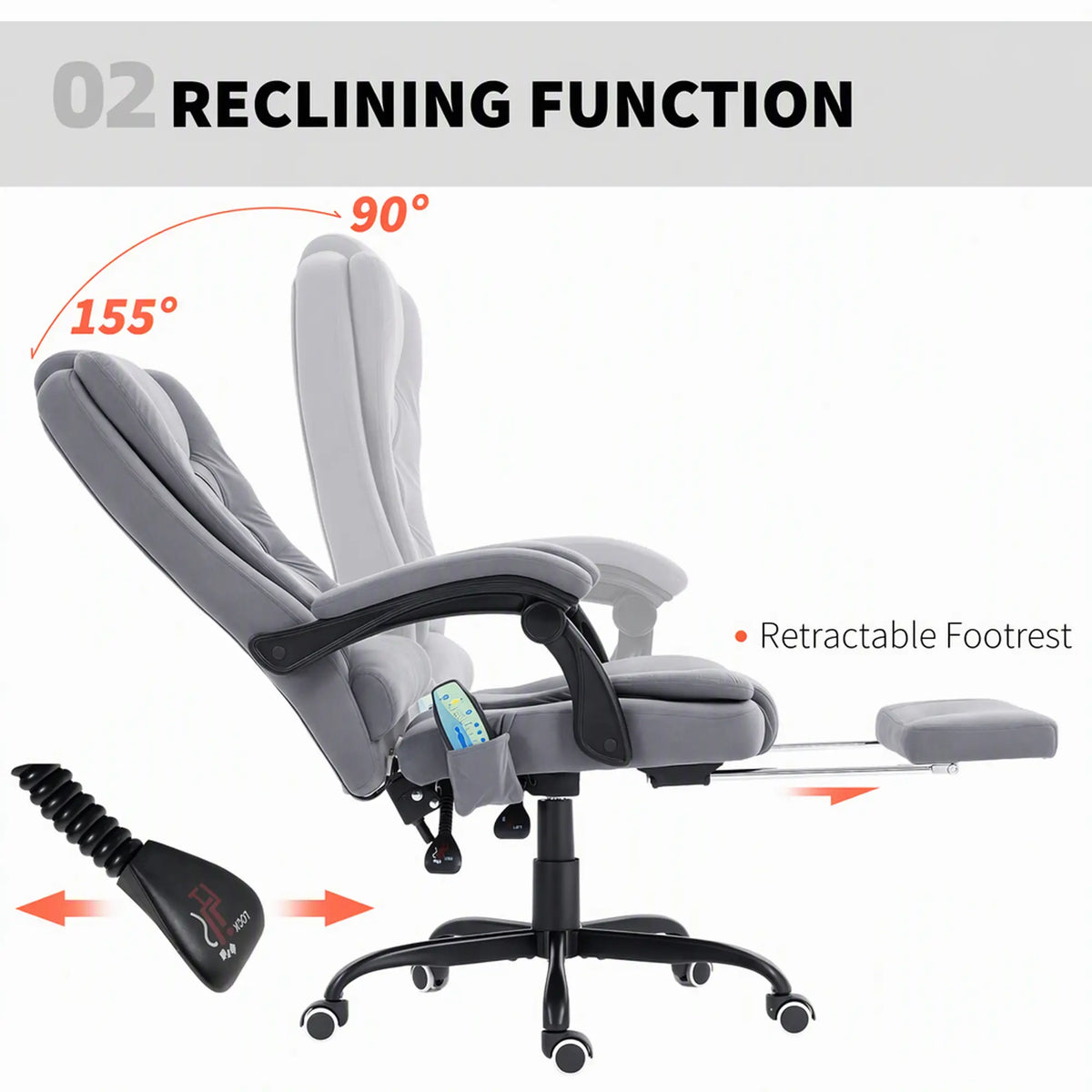 7 Point Vibrating Massage Chair, Reclining Office Chair, Adjustable Height, Grey Massage Chairs at Gallery Canada