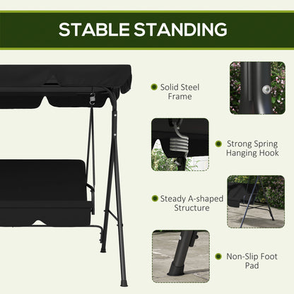 3-Seater Outdoor Porch Swing, Adjustable Canopy, Black Patio Swings with Stand at Gallery Canada