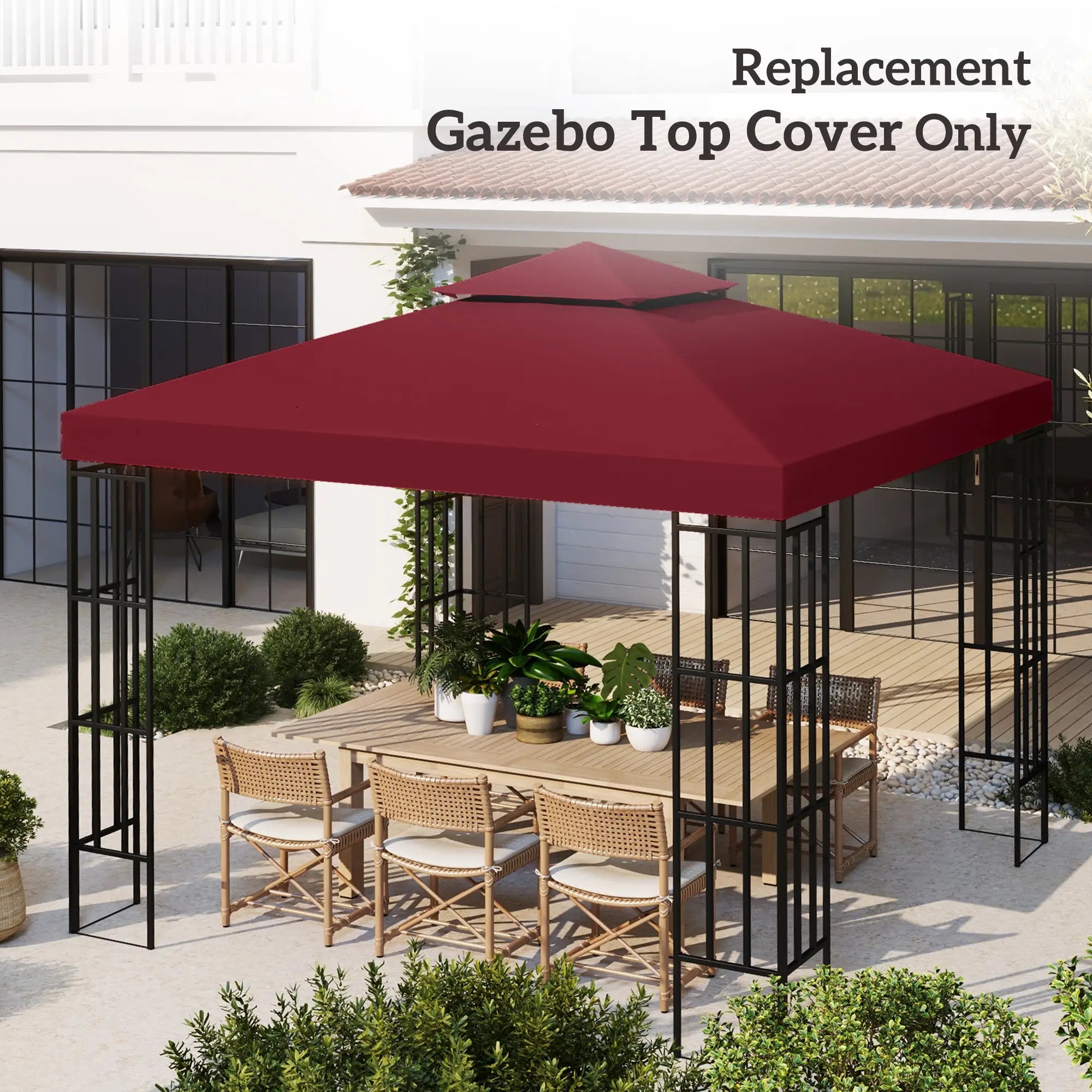 10' x 10' Square 2-Tier Gazebo Canopy Cover, Wine Red Gazebo Canopy Replacement at Gallery Canada