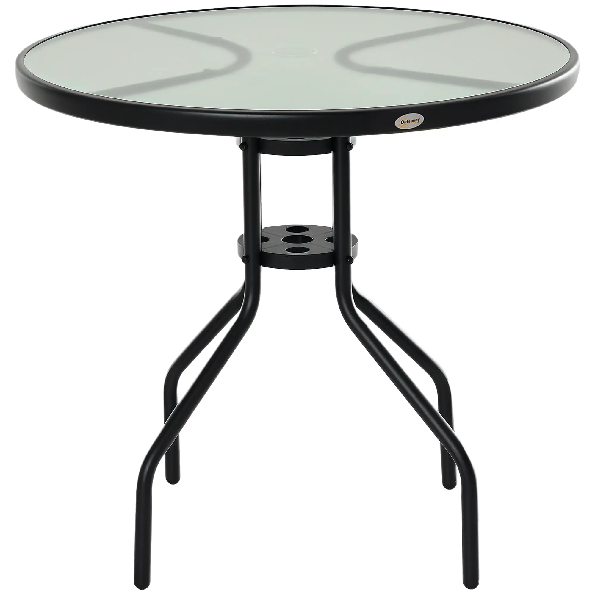 31.5'' Round Bistro Table, Outdoor Dining, Tempered Glass Top, Weather-resistant Patio Side Tables Black at Gallery Canada