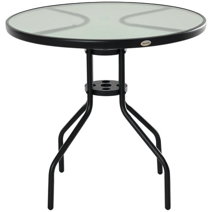 31.5'' Round Bistro Table, Outdoor Dining, Tempered Glass Top, Weather-resistant Patio Side Tables Black at Gallery Canada