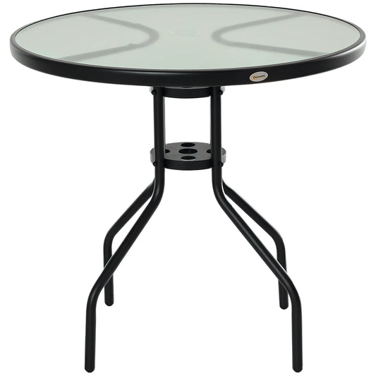 31.5'' Round Bistro Table, Outdoor Dining, Tempered Glass Top, Weather-resistant Patio Side Tables Black at Gallery Canada