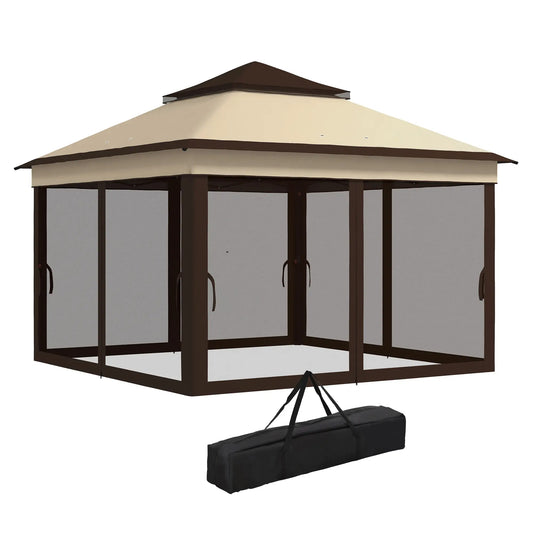 10.7 x 10.7ft Pop Up Gazebo, UV30+ Roof, Removable Mesh Curtains, Beige Pop Up Canopies Coffee and Beige at Gallery Canada