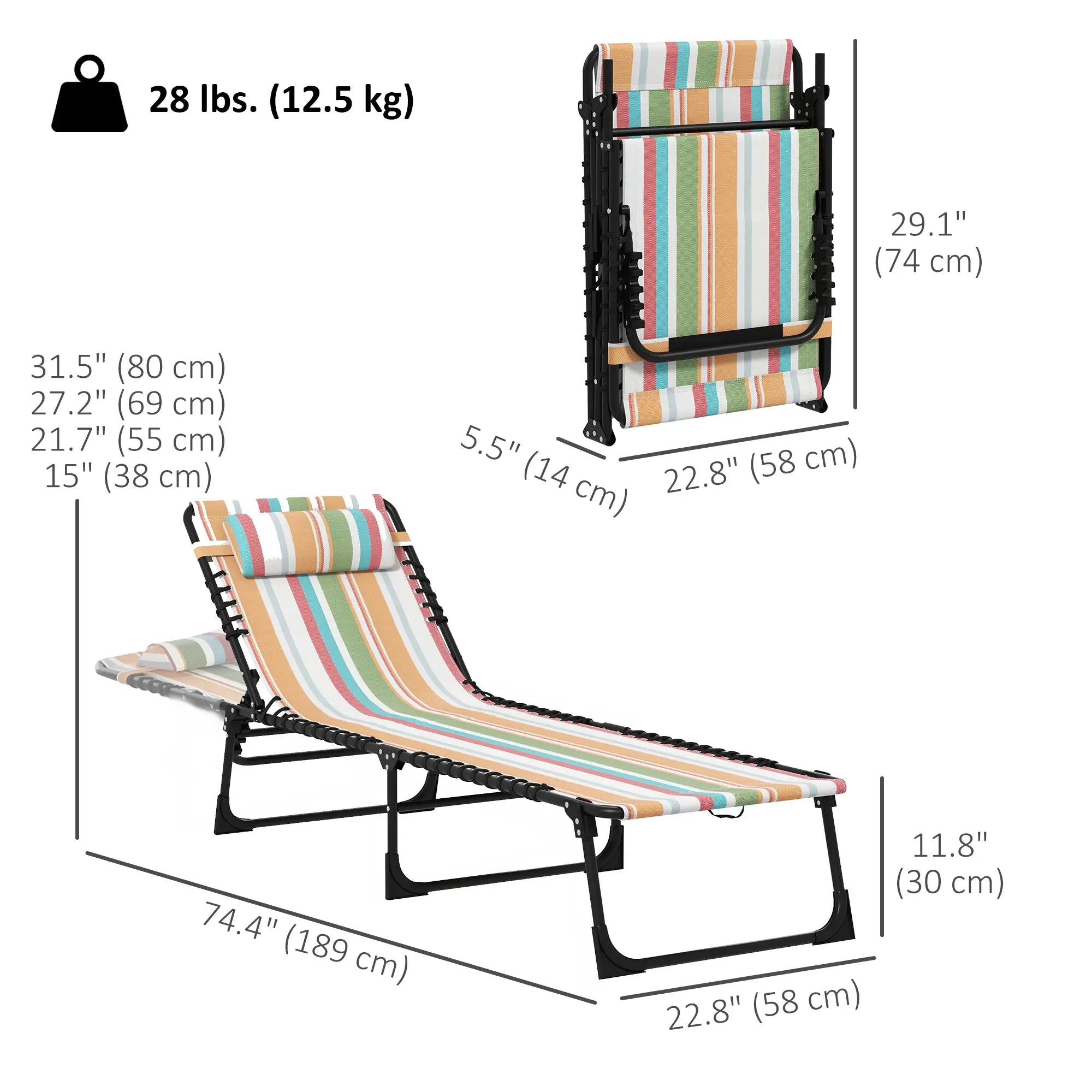 Folding Lounge Chair, Adjustable Chaise With Headrest, Multi-Colored Lounger Chairs at Gallery Canada