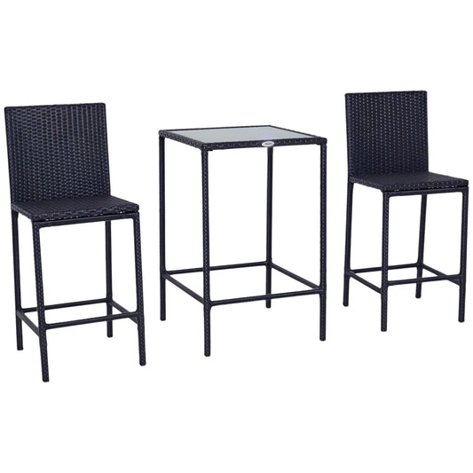 3 Piece Patio Bar Set, Wicker Rattan, Barstool and Table, Black Bistro Sets Black at Gallery Canada
