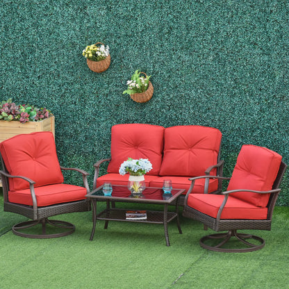 4 PCS PE Rattan Wicker Sofa Set, Outdoor Conversation Furniture, Two Tier Tea Table, Cushions, Red Patio Furniture Sets at Gallery Canada
