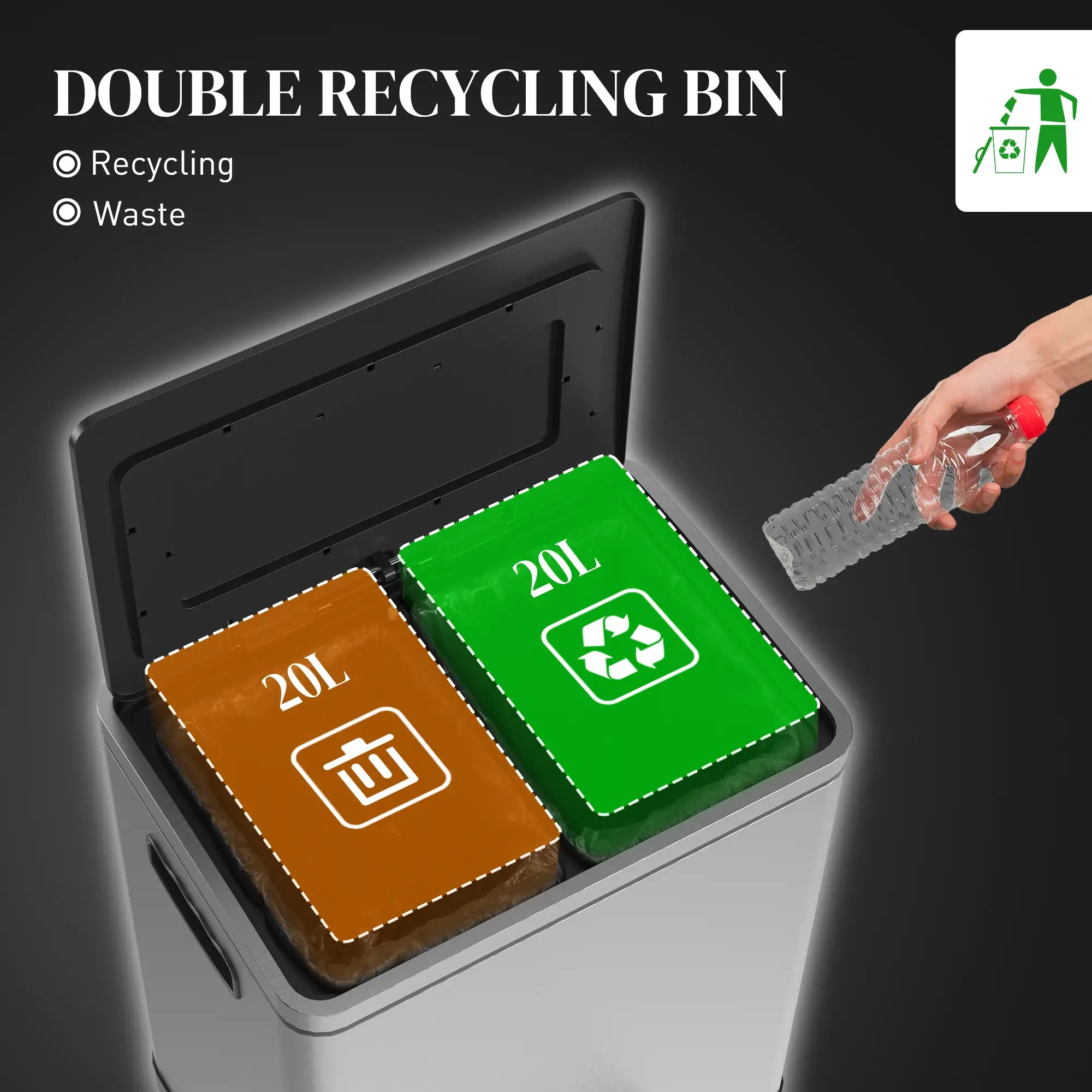 2 x 20 Liter Garbage Bin, Stainless Steel, Soft-Close Lid, Removable Bucket, Silver Household Supplies at Gallery Canada