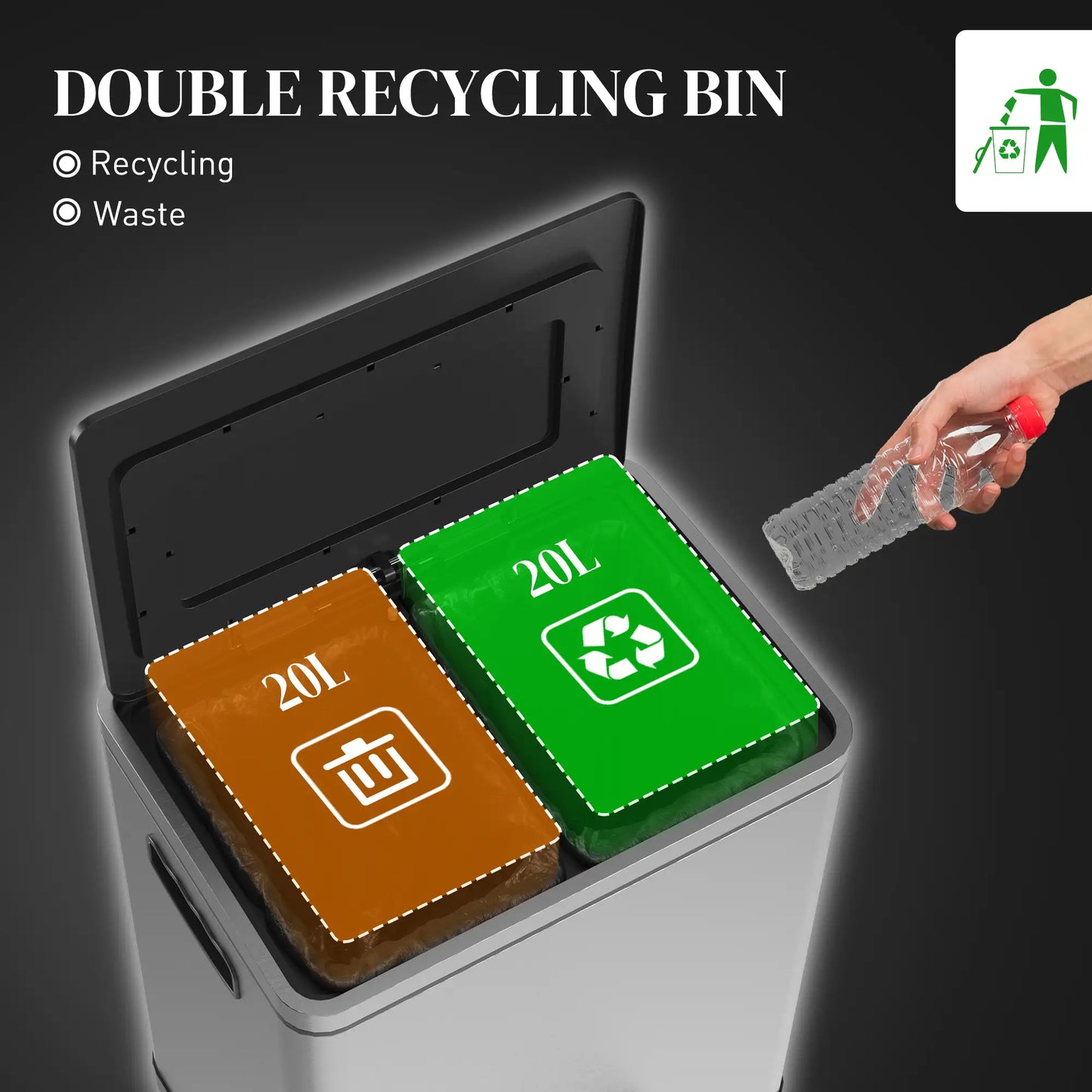 2 x 20 Liter Garbage Bin, Stainless Steel, Soft-Close Lid, Removable Bucket, Silver Household Supplies at Gallery Canada