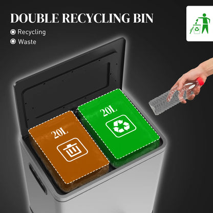 2 x 20 Liter Garbage Bin, Stainless Steel, Soft-Close Lid, Removable Bucket, Silver Household Supplies at Gallery Canada