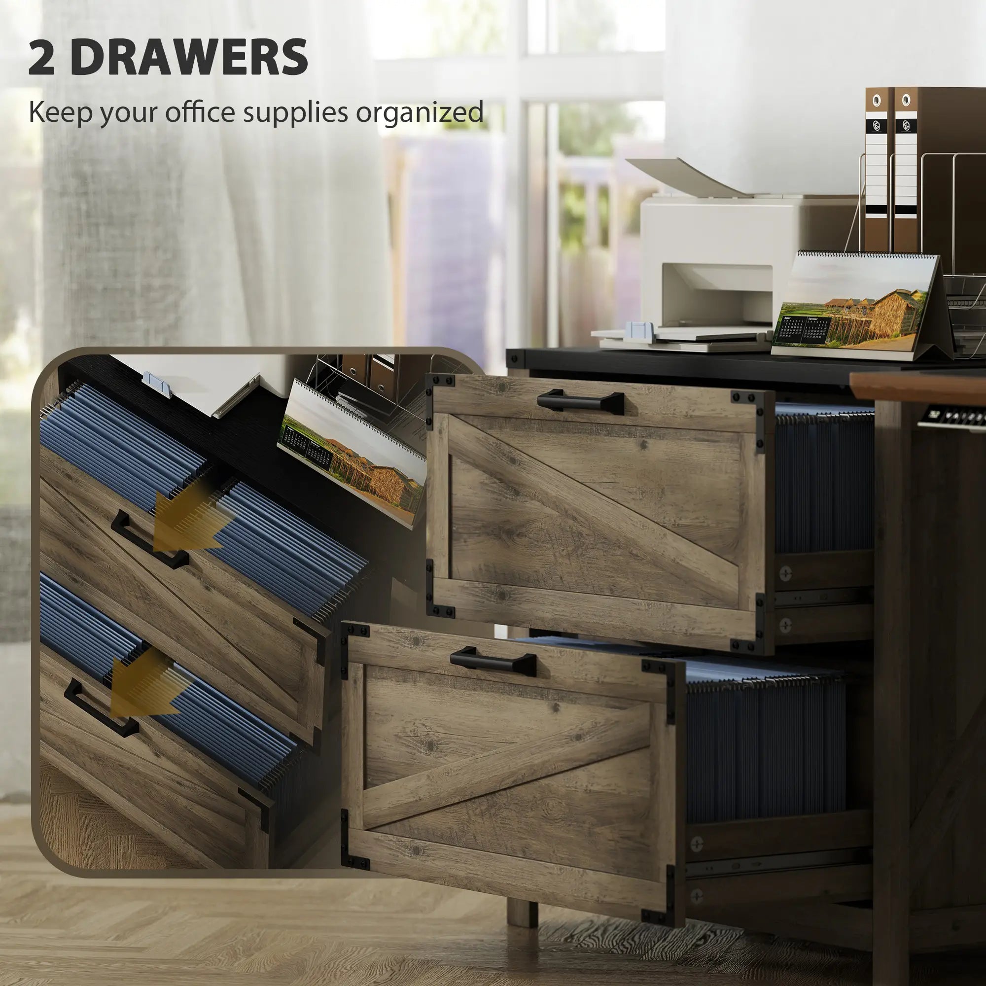 2 Drawer Filing Cabinet, Farmhouse Office Storage, Adjustable Hanging Bars, Letter, A4, Legal Size, Grey Office Cabinets & Cupboards at Gallery Canada