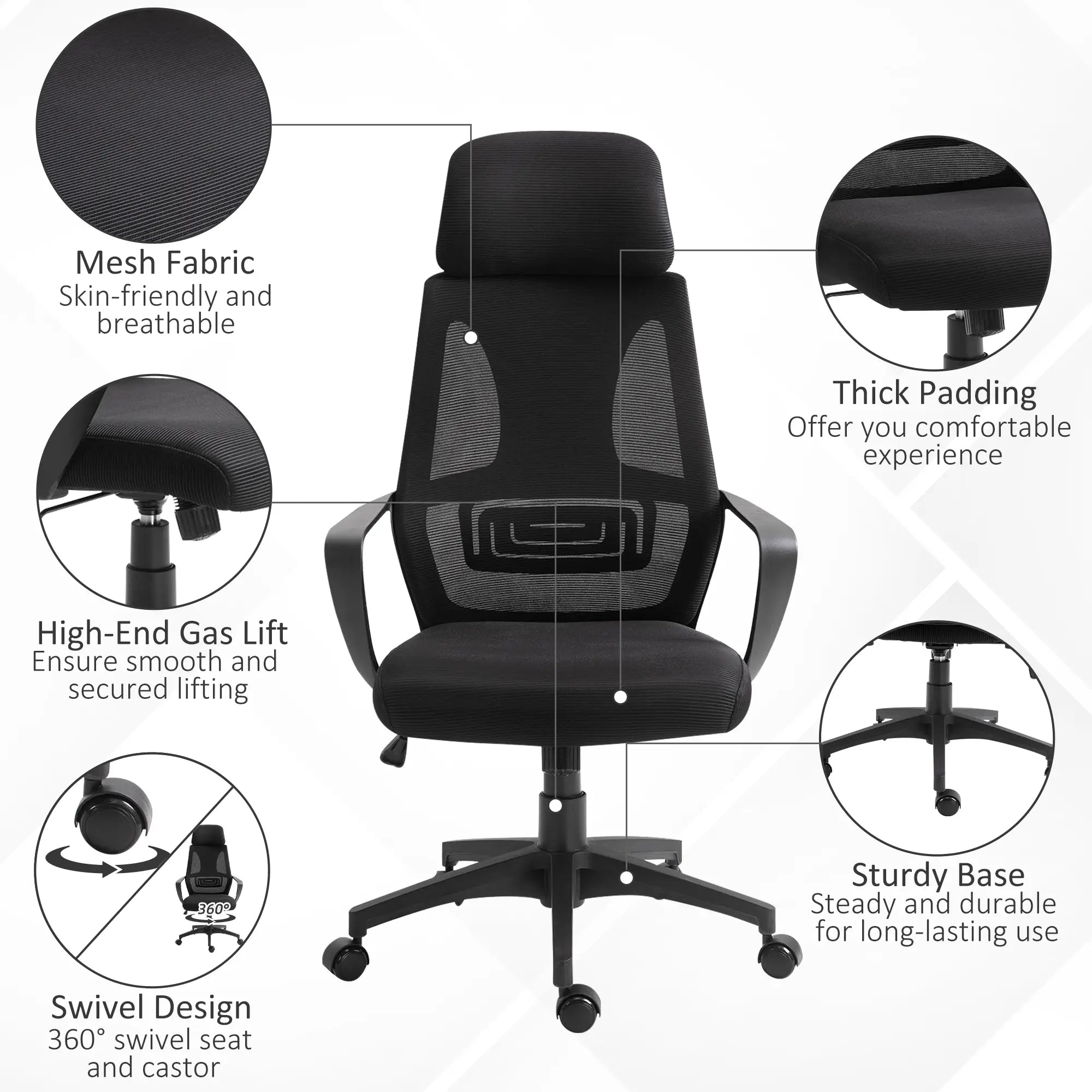 Mesh Office Chair, Adjustable Headrest, Ergonomic Desk Chair, Black Task Chairs at Gallery Canada