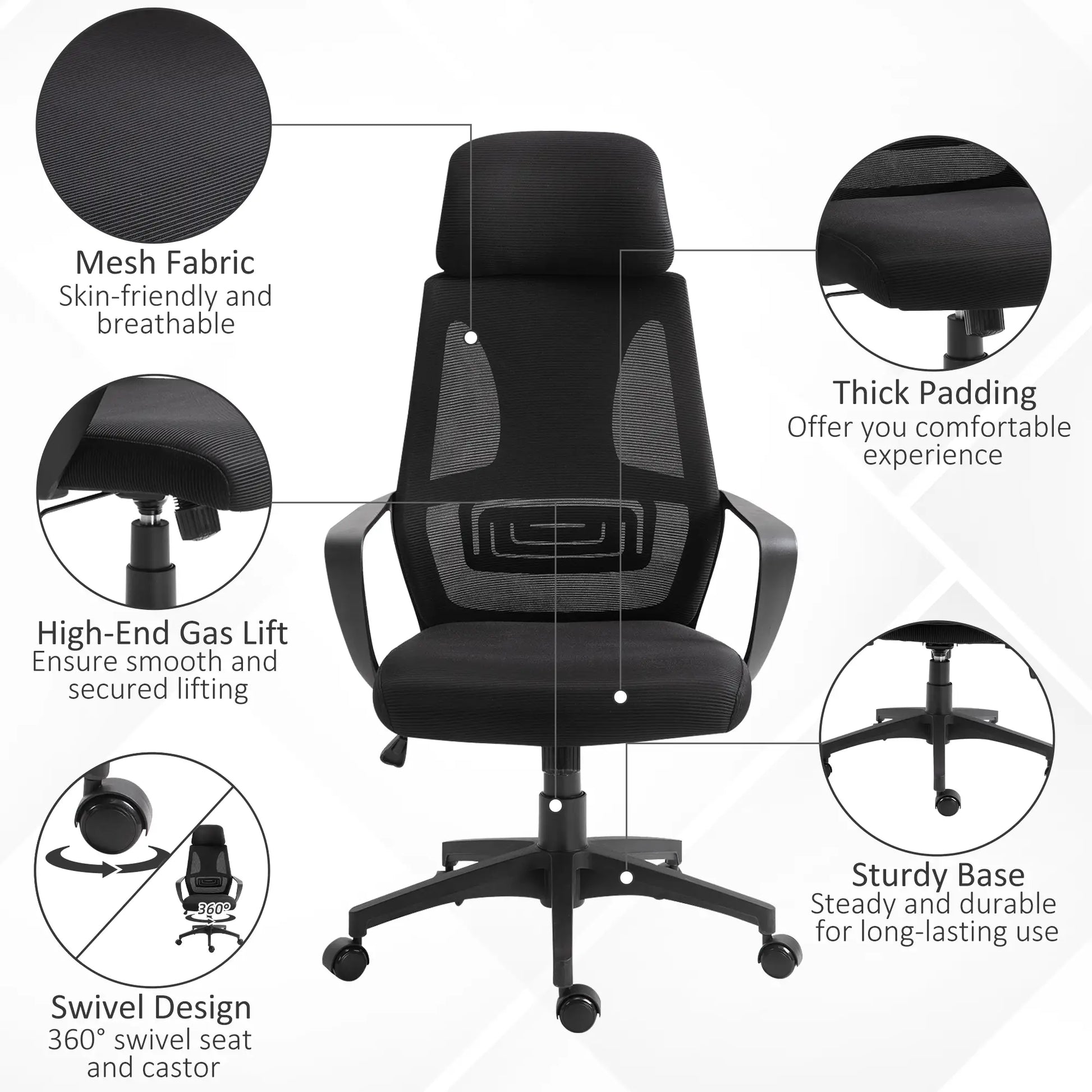 Mesh Office Chair, Adjustable Headrest, Ergonomic Desk Chair, Black Task Chairs at Gallery Canada