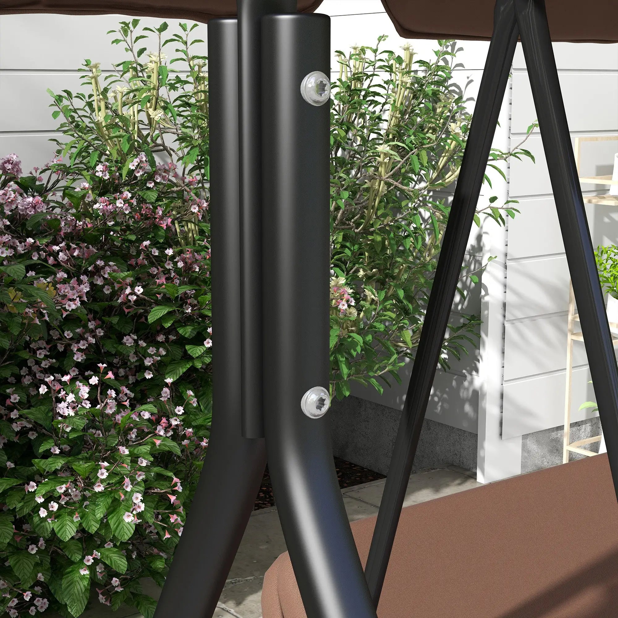 3-Seater Outdoor Porch Swing, Adjustable Canopy, Brown Patio Swings with Stand at Gallery Canada