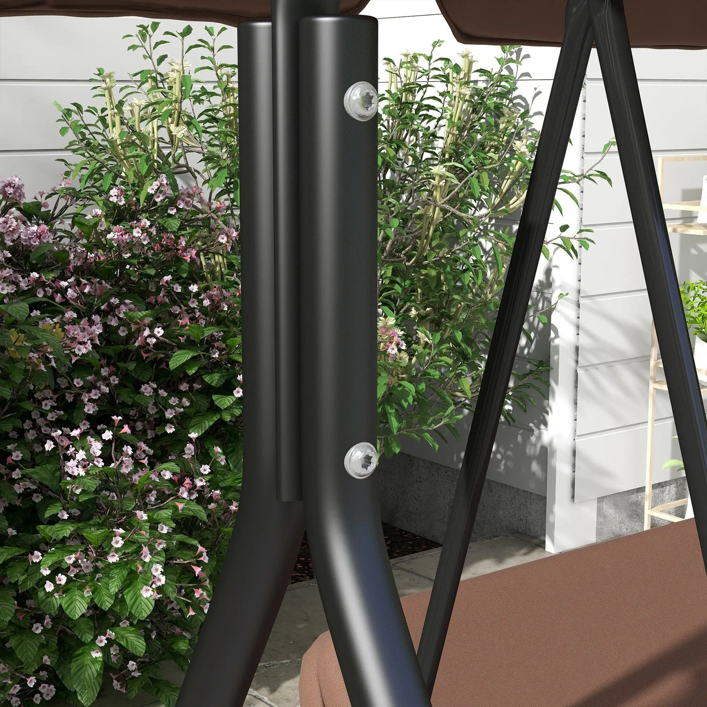 3-Seater Outdoor Porch Swing, Adjustable Canopy, Brown Patio Swings with Stand at Gallery Canada