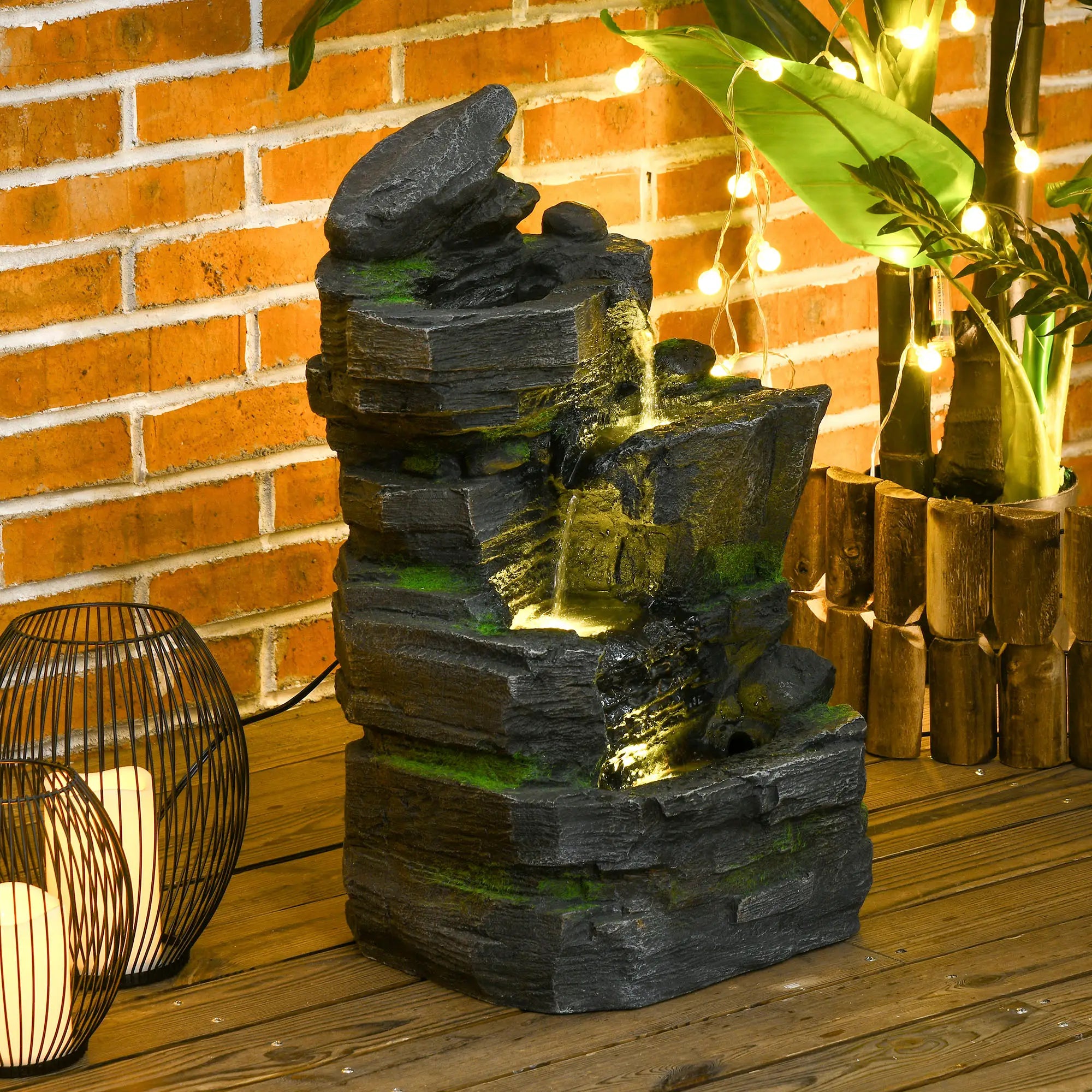 4-Tier Outdoor Water Fountain, LED Lights, Adjustable Flow, 22.4-inch Resin Water Fountains at Gallery Canada