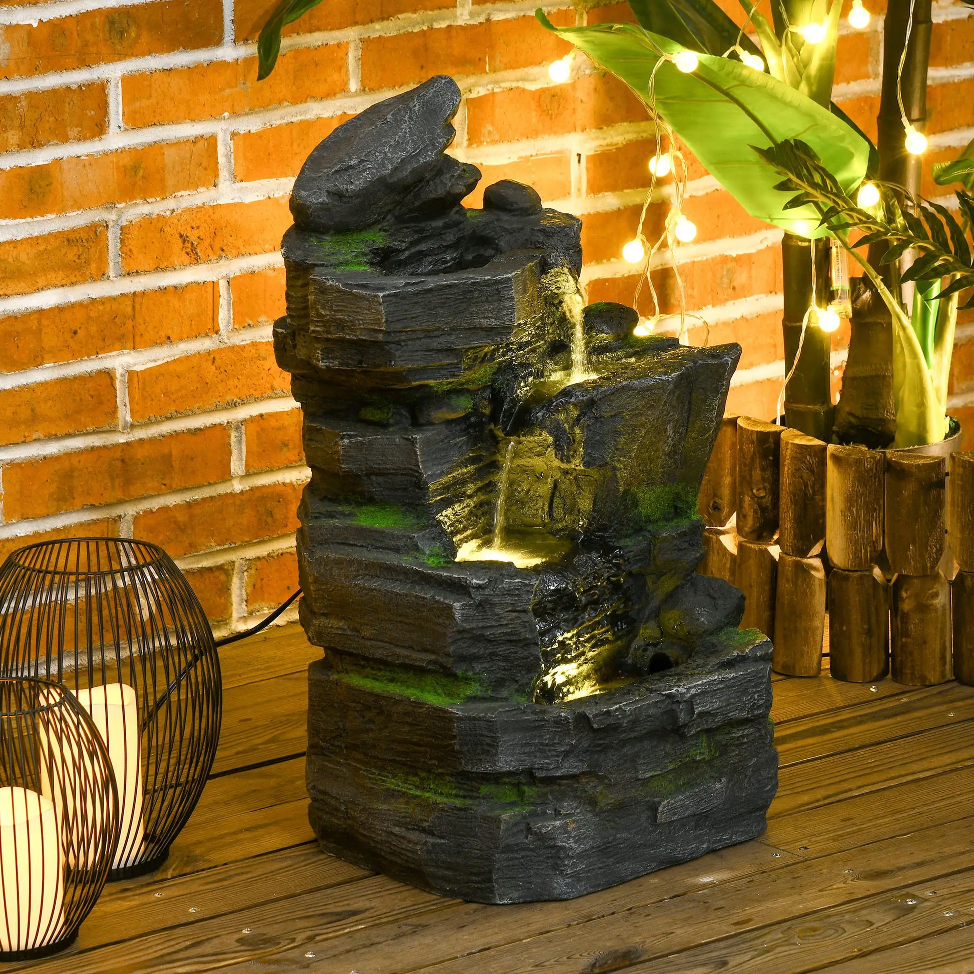 4-Tier Outdoor Water Fountain, LED Lights, Adjustable Flow, 22.4-inch Resin Water Fountains at Gallery Canada