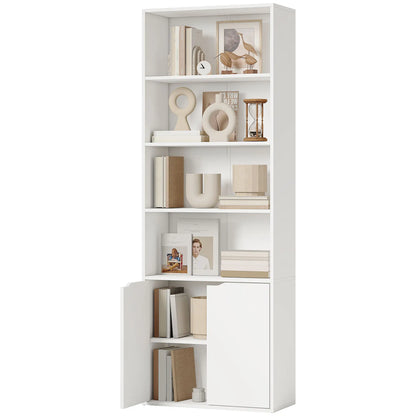 4-Tier Open Bookshelf with Doors, Home Office Bookcase, White White Bookshelves at Gallery Canada