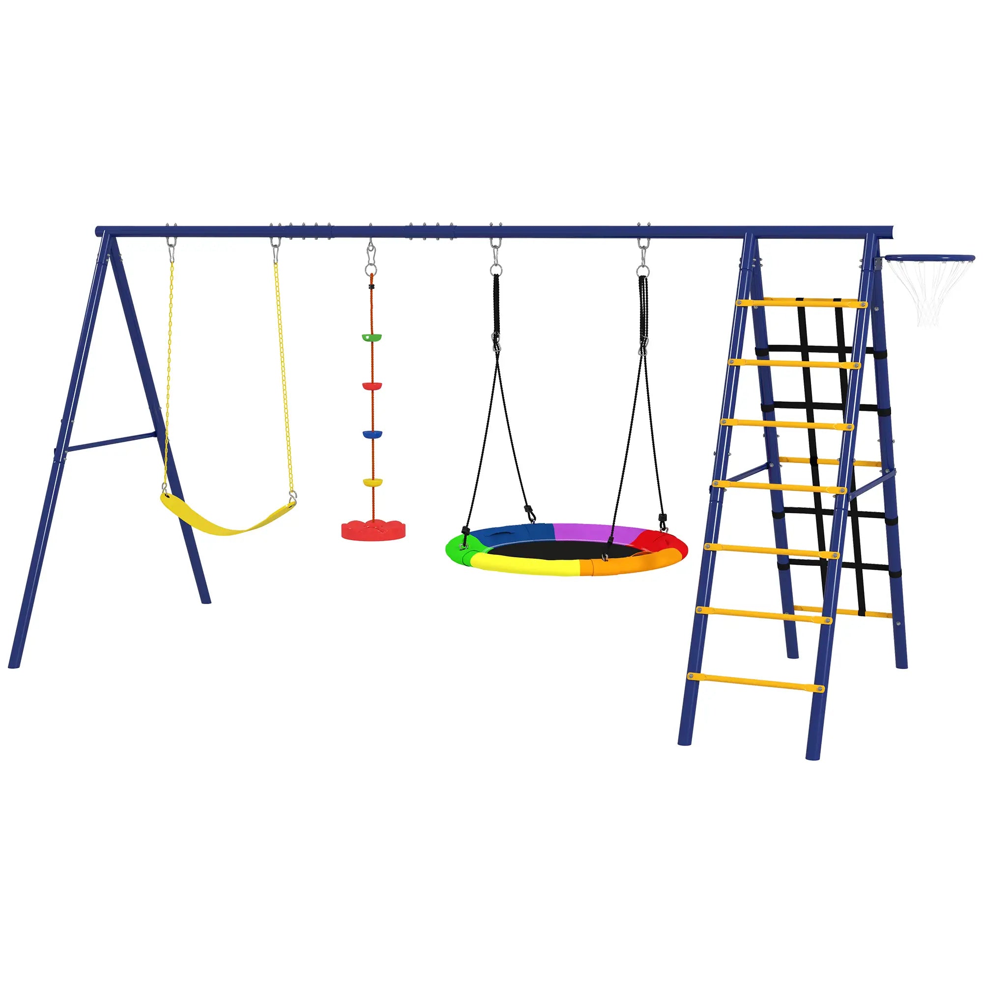 6 in 1 Kids Swing Set, Saucer Swing, Belt Swing, Disc Rope Swing, Ladder, Net, Basketball Hoop Gym Sets & Swings Multi Colour at Gallery Canada
