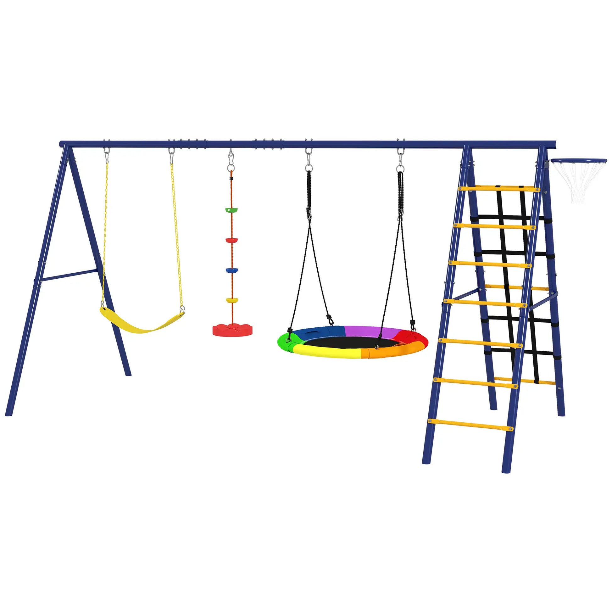 6 in 1 Kids Swing Set, Saucer Swing, Belt Swing, Disc Rope Swing, Ladder, Net, Basketball Hoop Gym Sets & Swings Multi Colour at Gallery Canada