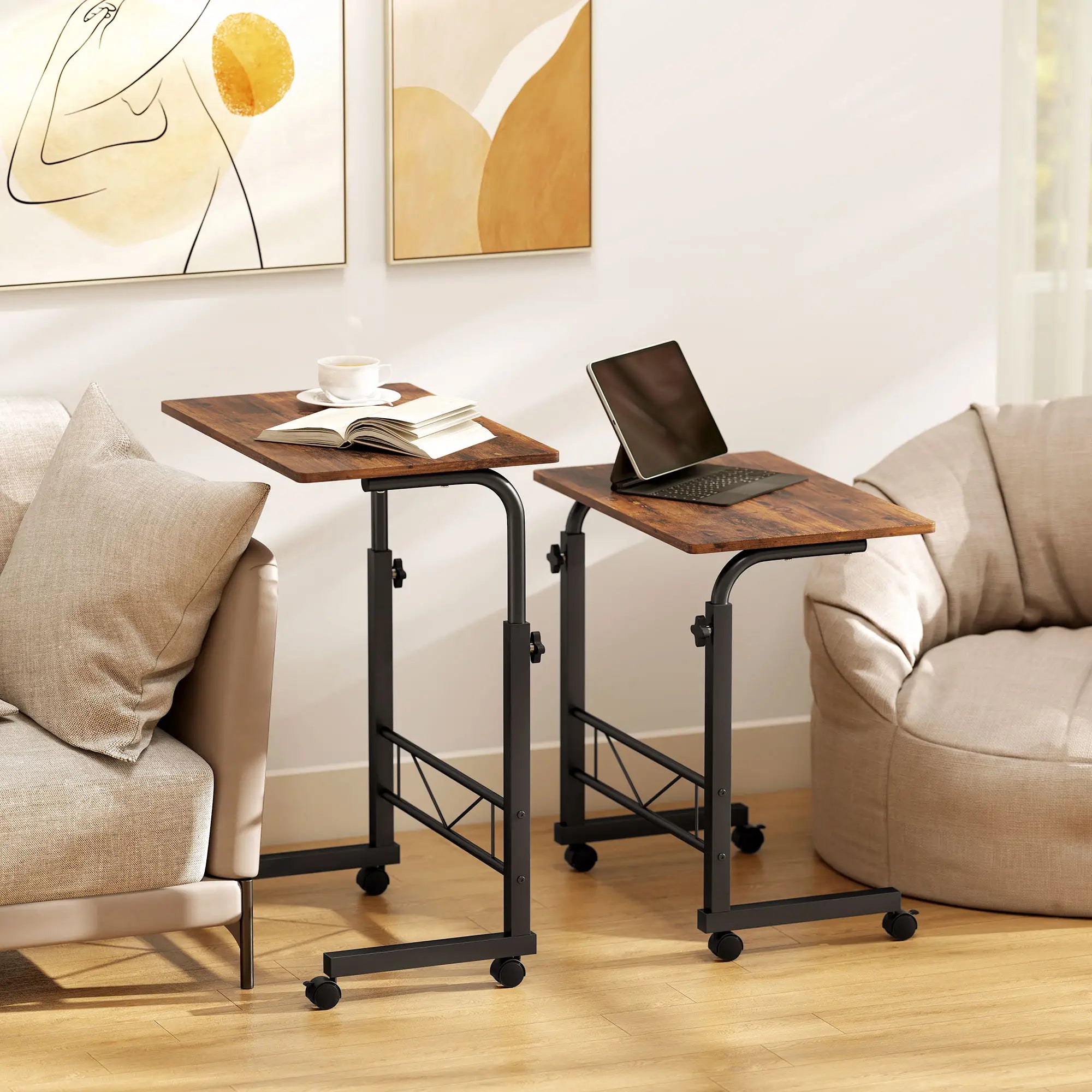 Mobile Standing Desk, Adjustable Height, 23.5 Inch, Rustic Brown, Brown Side Tables at Gallery Canada