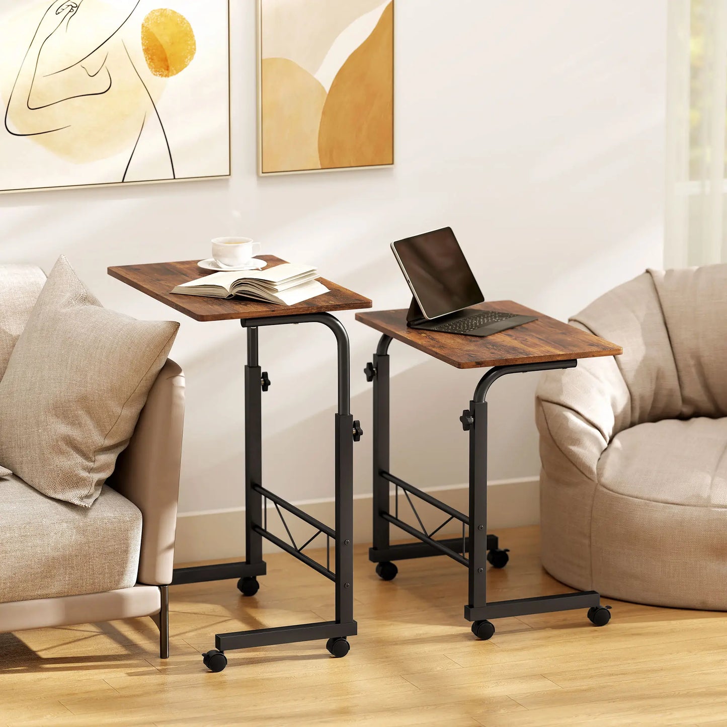 Mobile Standing Desk, Adjustable Height, 23.5 Inch, Rustic Brown, Brown Side Tables at Gallery Canada