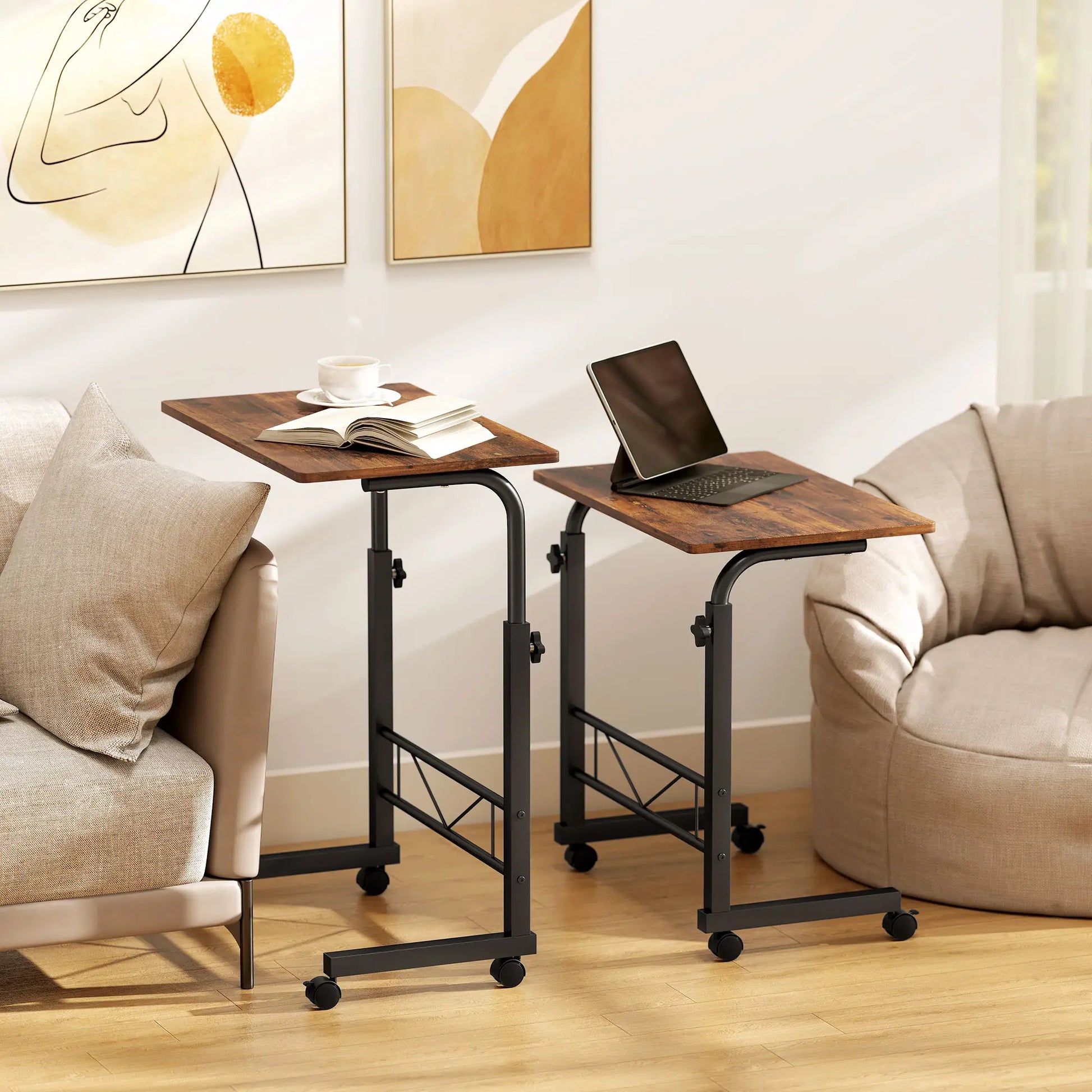 Mobile Standing Desk, Adjustable Height, 23.5 Inch, Rustic Brown, Brown Side Tables at Gallery Canada