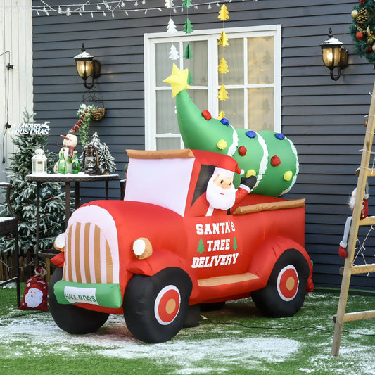 6ft Inflatable Santa Claus Driving Truck with LED Lights, Outdoor Yard Display Christmas Inflatables Red at Gallery Canada