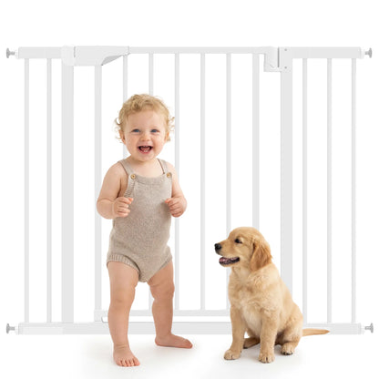 Baby Pet Safety Gate, Pressure Fit, Two-Way Open, Auto-Close, 30"H, White