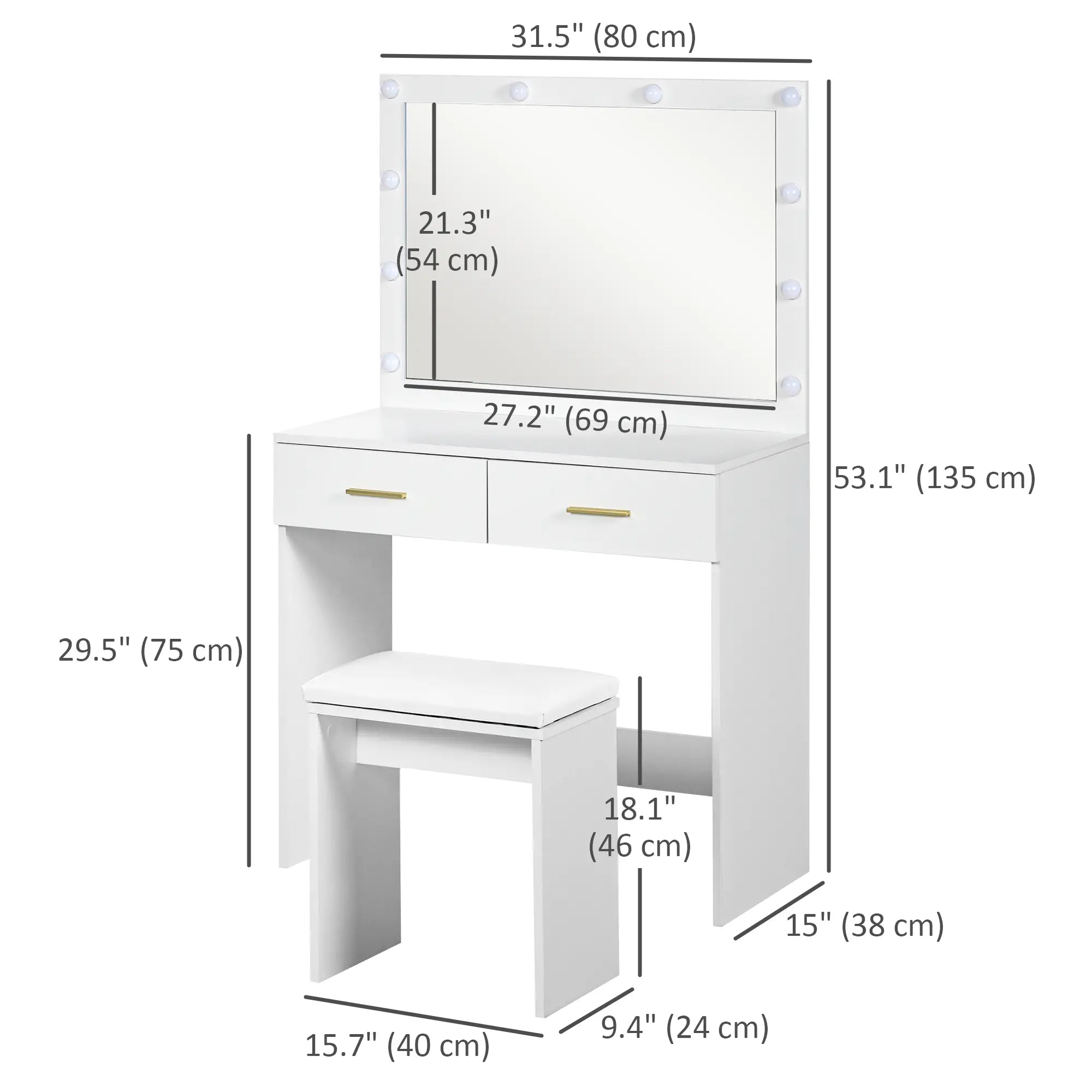 Makeup Vanity Desk Set with Stool, LED Mirror, Drawers, White Dressing & Vanity Tables at Gallery Canada