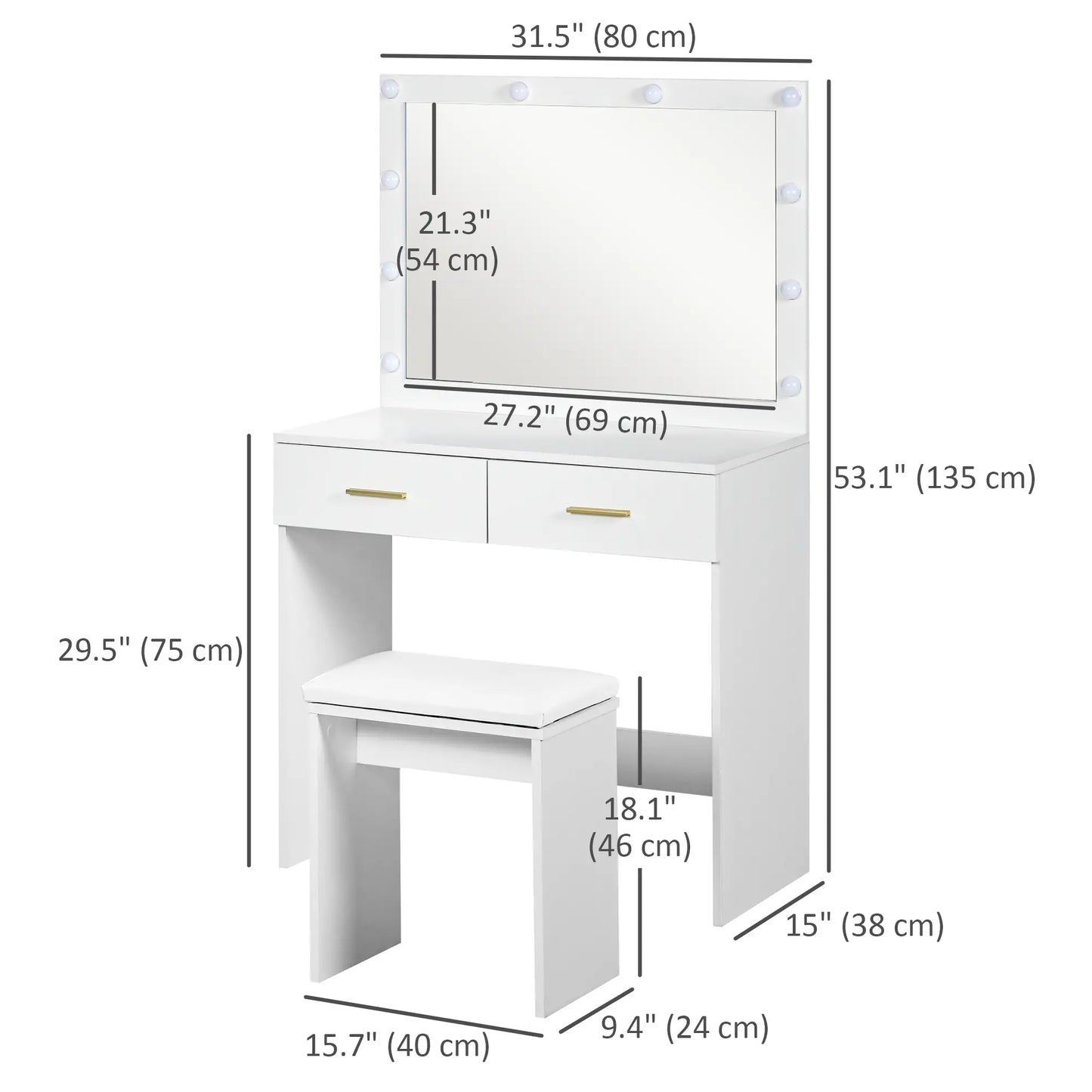 Makeup Vanity Desk Set with Stool, LED Mirror, Drawers, White Dressing & Vanity Tables at Gallery Canada