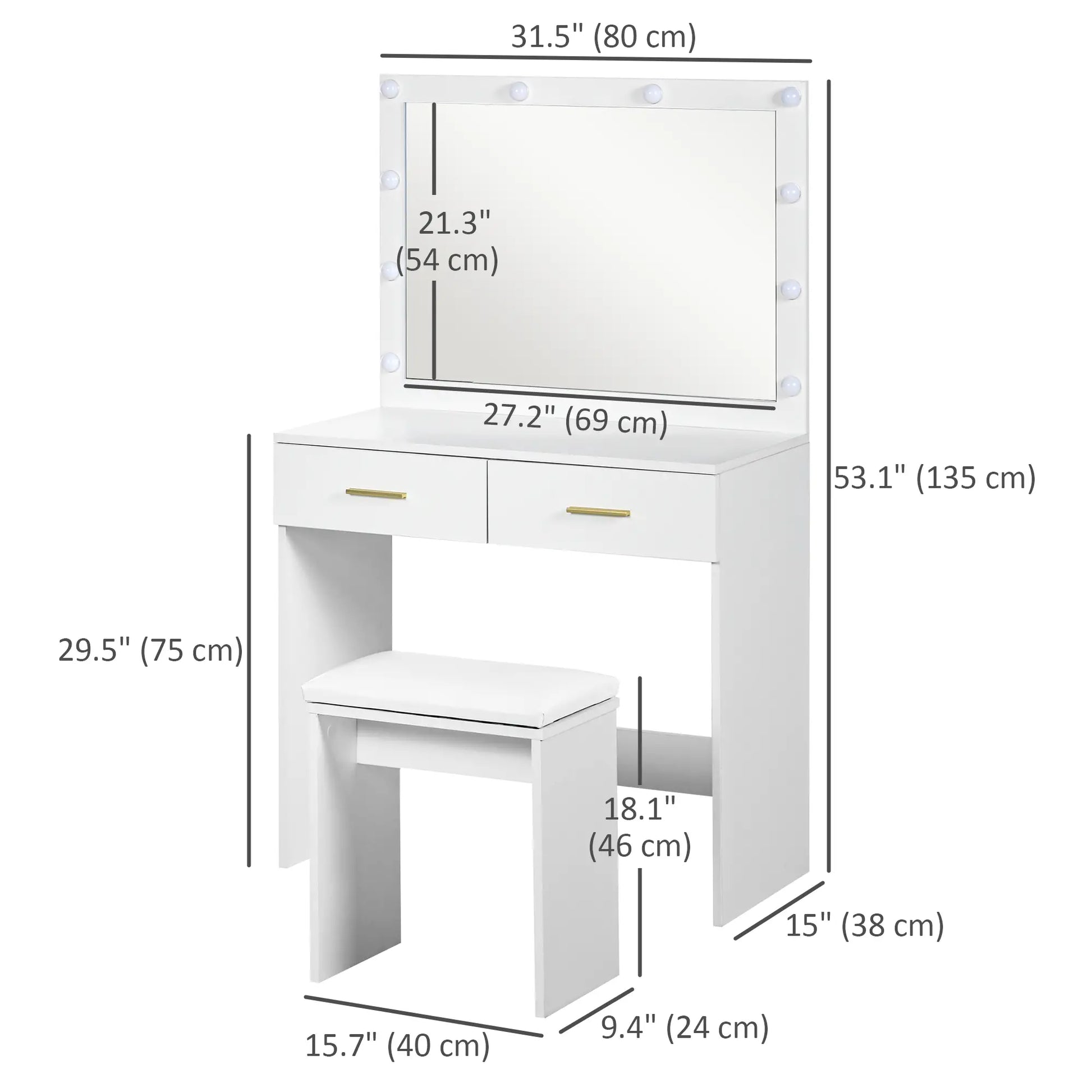 Makeup Vanity Desk Set with Stool, LED Mirror, Drawers, White Dressing & Vanity Tables at Gallery Canada