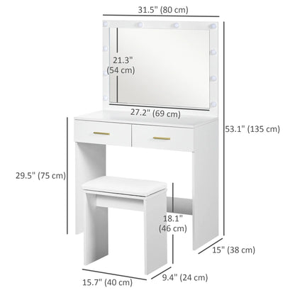 Makeup Vanity Desk Set with Stool, LED Mirror, Drawers, White Dressing & Vanity Tables at Gallery Canada