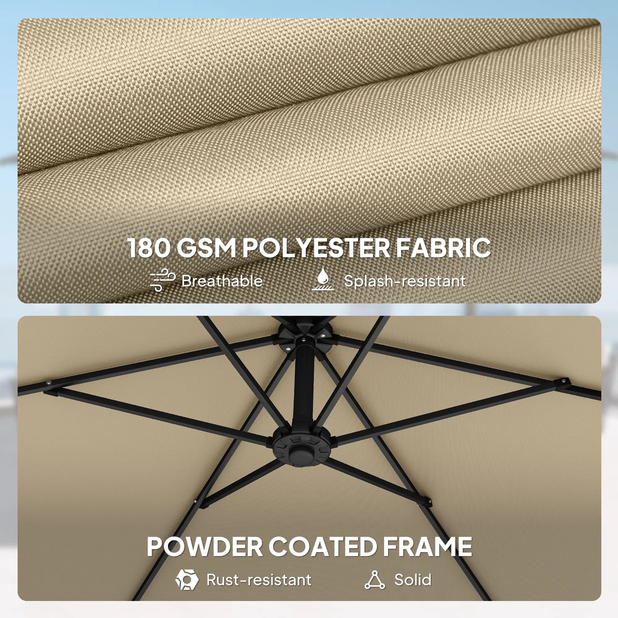 9.7 ft Offset Patio Umbrella, Water/Sand Fillable Weights, Khaki Offset Cantilever Umbrellas at Gallery Canada