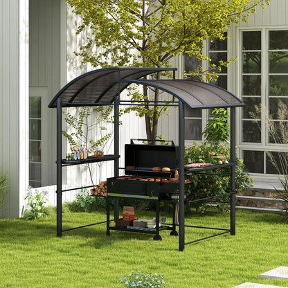 8' x 5' Grill Gazebo, Vented PC Roof, Side Shelves, Dark Grey BBQ Grill Gazebos at Gallery Canada