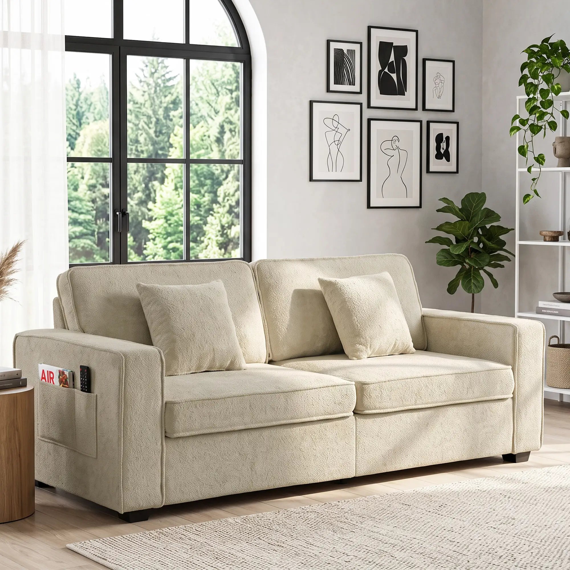3 Seater Sofa, Thick Cushion, Wide Deep Seat, 2 Pillows, Light Brown 3-Seater Sofas at Gallery Canada
