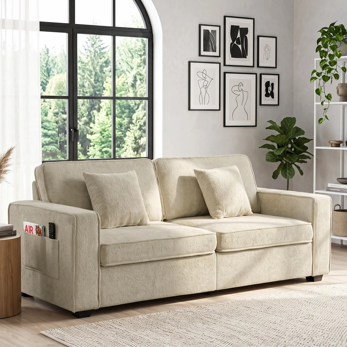 3 Seater Sofa, Thick Cushion, Wide Deep Seat, 2 Pillows, Light Brown 3-Seater Sofas at Gallery Canada