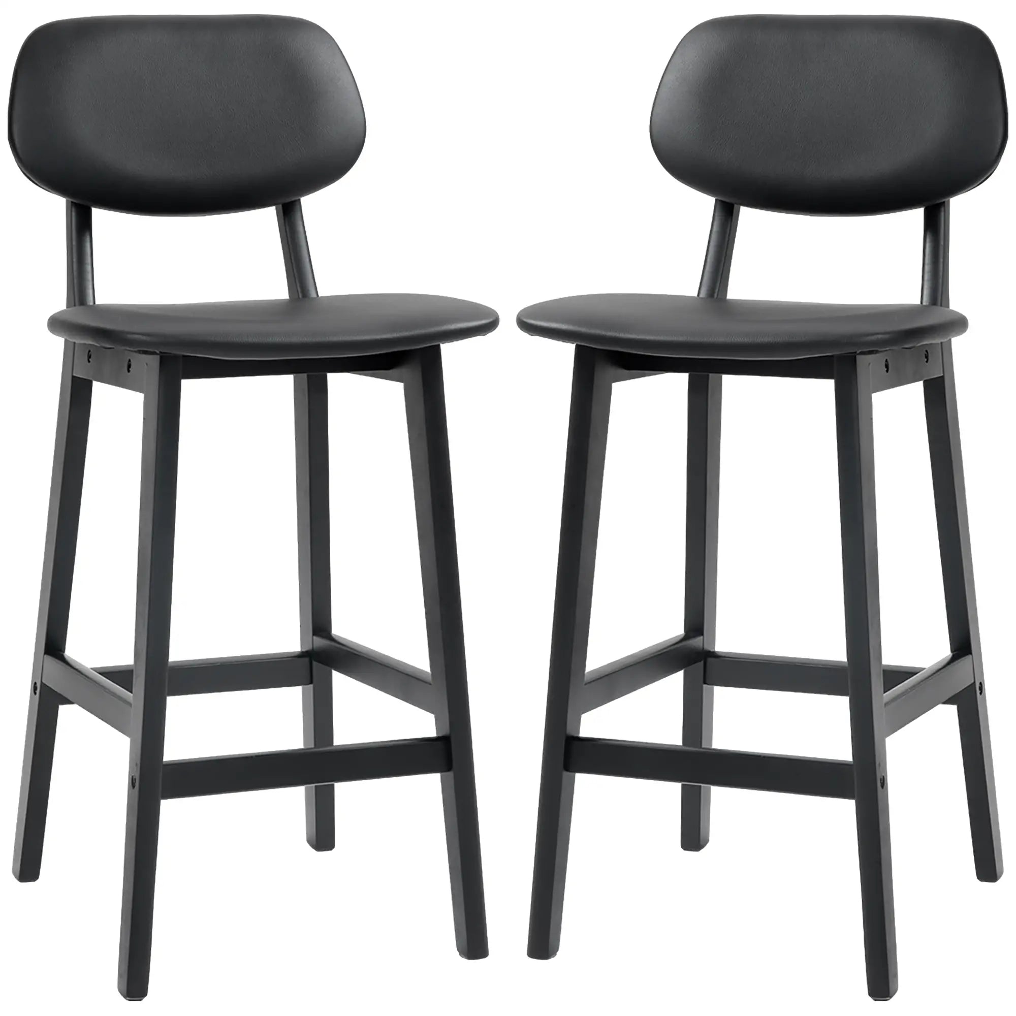 PU Leather Bar Stools Set of 2, Counter Height with Footrest, Solid Wood Legs, Black Bar Stools Black at Gallery Canada