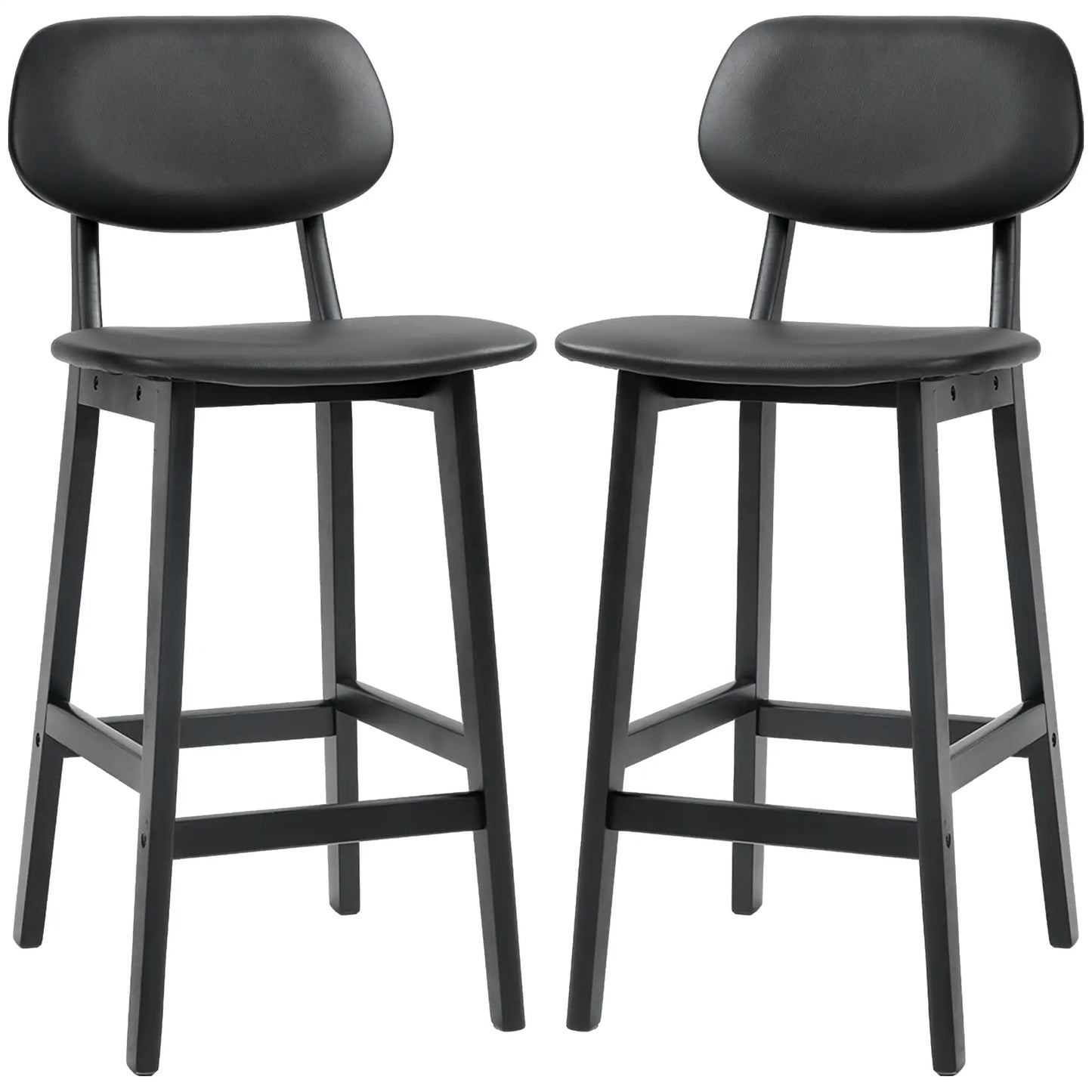PU Leather Bar Stools Set of 2, Counter Height with Footrest, Solid Wood Legs, Black Bar Stools Black at Gallery Canada