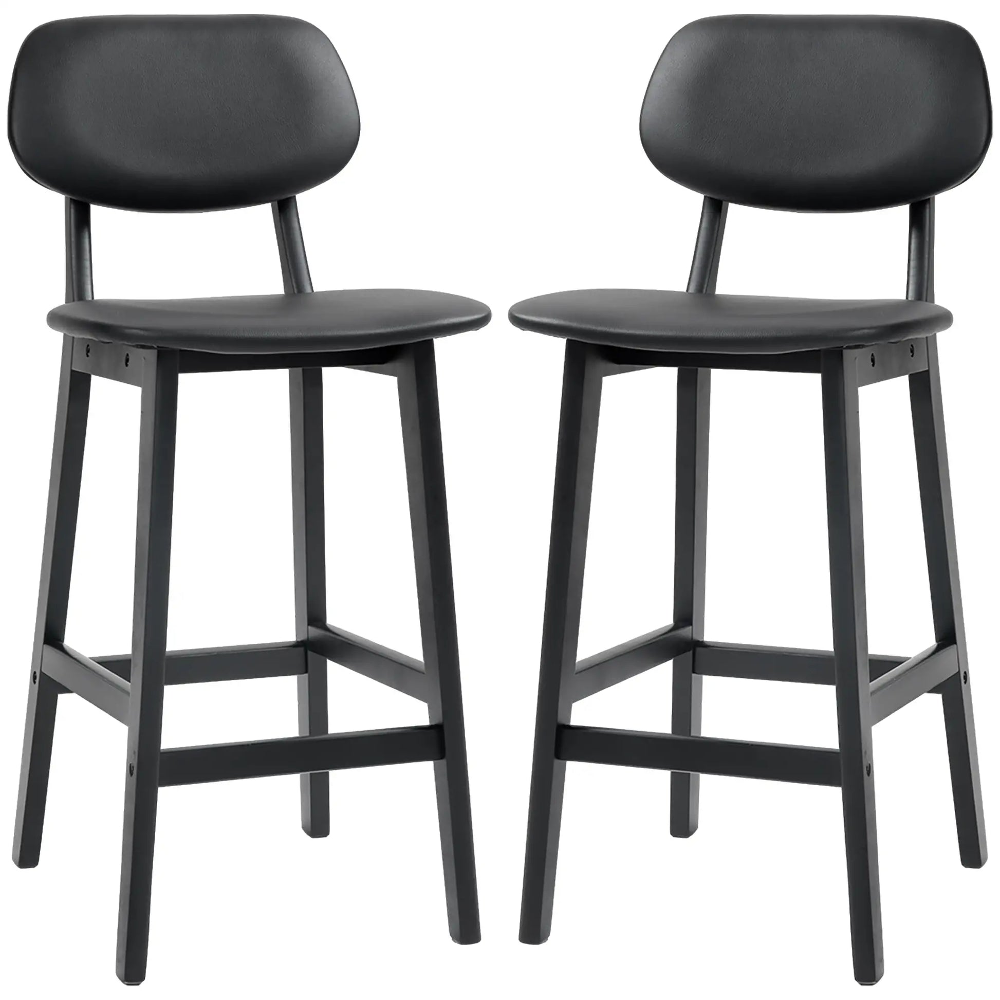 PU Leather Bar Stools Set of 2, Counter Height with Footrest, Solid Wood Legs, Black Bar Stools Black at Gallery Canada
