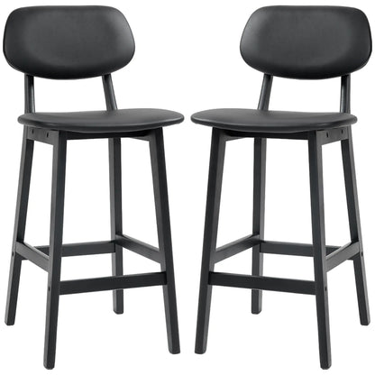 PU Leather Bar Stools Set of 2, Counter Height with Footrest, Solid Wood Legs, Black Bar Stools Black at Gallery Canada