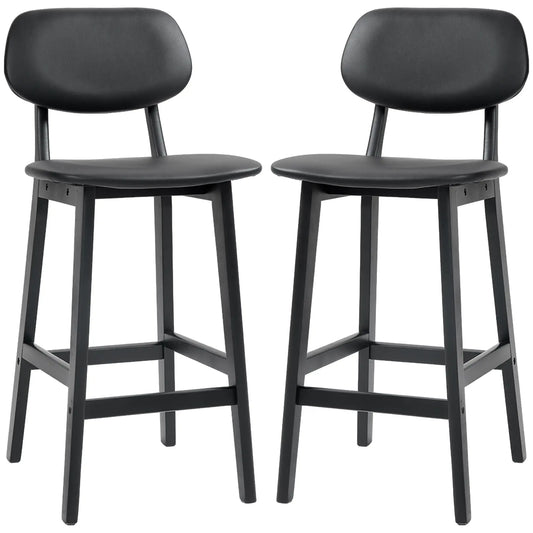 PU Leather Bar Stools Set of 2, Counter Height with Footrest, Solid Wood Legs, Black Bar Stools Black at Gallery Canada