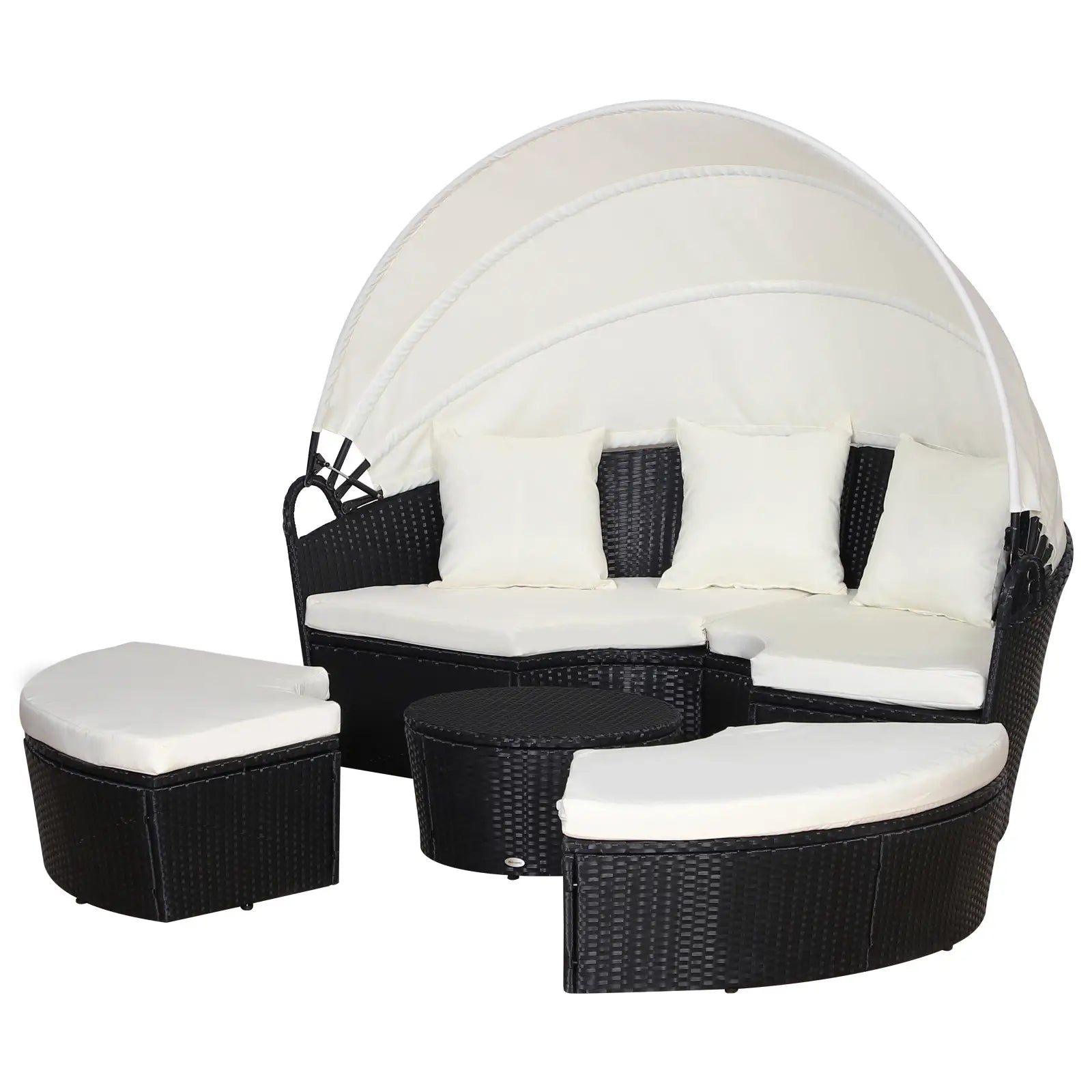 Outdoor Daybed with Canopy, PE Rattan Wicker Round Sofa, Patio Set with Cushions, Cream White Daybeds at Gallery Canada
