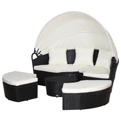 Outdoor Daybed with Canopy, PE Rattan Wicker Round Sofa, Patio Set with Cushions, Cream White Daybeds at Gallery Canada