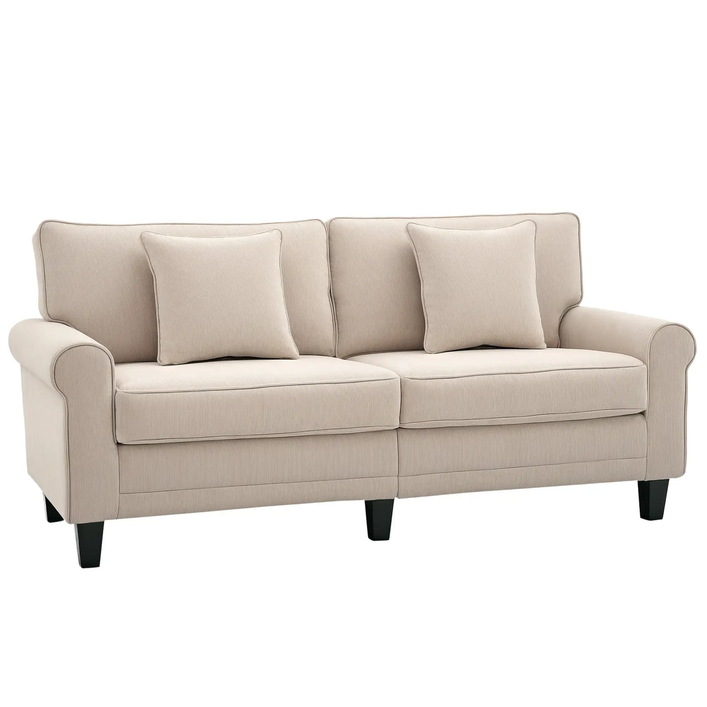 Modern 3 Seater Sofa, Corduroy Fabric, Pine Wood Legs, Beige 3-Seater Sofas at Gallery Canada