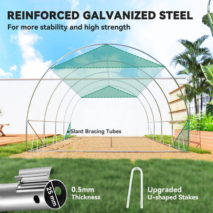Walk-in Tunnel Greenhouse, 10' x 13' x 6.5', Mesh Sidewalls, 2 Doors, Green