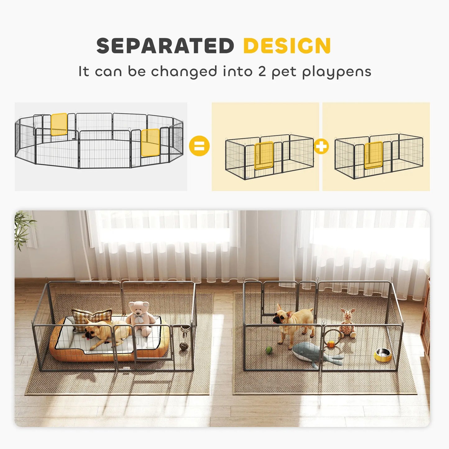 31.5"W Metal Dog Playpen, 23.5"H, 12 Panels, Indoor Outdoor Pet Fence Houses, Kennels & Pens at Gallery Canada