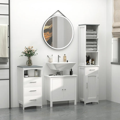 Tall Bathroom Storage Cabinet, 3 Tier Shelf with Drawer, White Bathroom Cabinets at Gallery Canada